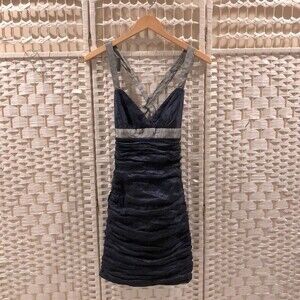 BCBGMAXAZRIA Blue and Silver Mini Sleeveless Party Special Occasion Dress XS